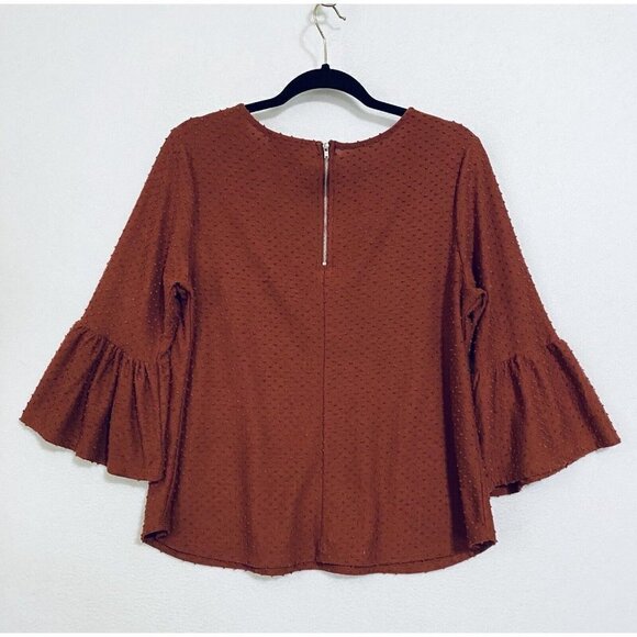 Anthropologie W5 Womens Medium Swiss Dot Bells Sleeve Top Dark Orange Boho - Picture 3 of 6
